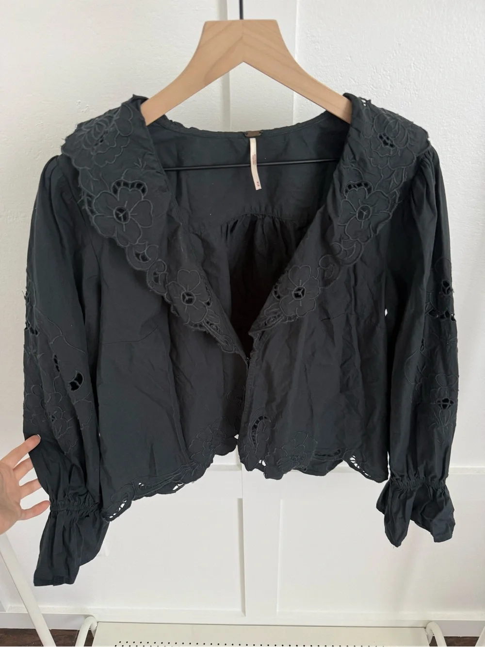 Free People Black Eyelet Puff Sleeve Top